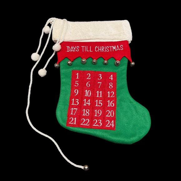 Unbranded Other - Christmas Advent Calendar Stocking 24 Day Countdown w/ Pockets & Jingle Bell